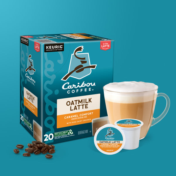 Caribou Coffee Caramel Comfort Oatmilk Latte, One Step Latte Single Serve Keurig K-Cup Pods, 20-Count Box Medium