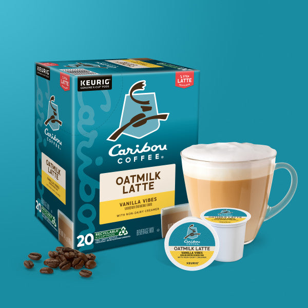 Caribou Coffee Vanilla Vibes Oatmilk Latte, One Step Latte Single Serve Keurig K-Cup Pods, 20-Count Box Medium
